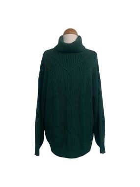 Turtleneck Cable Knit Sweater - Dark Green
